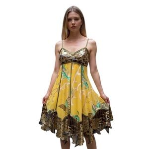 Sue Wong Vintage Yellow Butterfly Dress Leopard Print Size 6